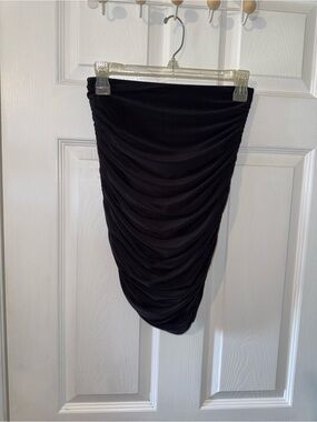 Express Black Ruched Midi Skirt XS